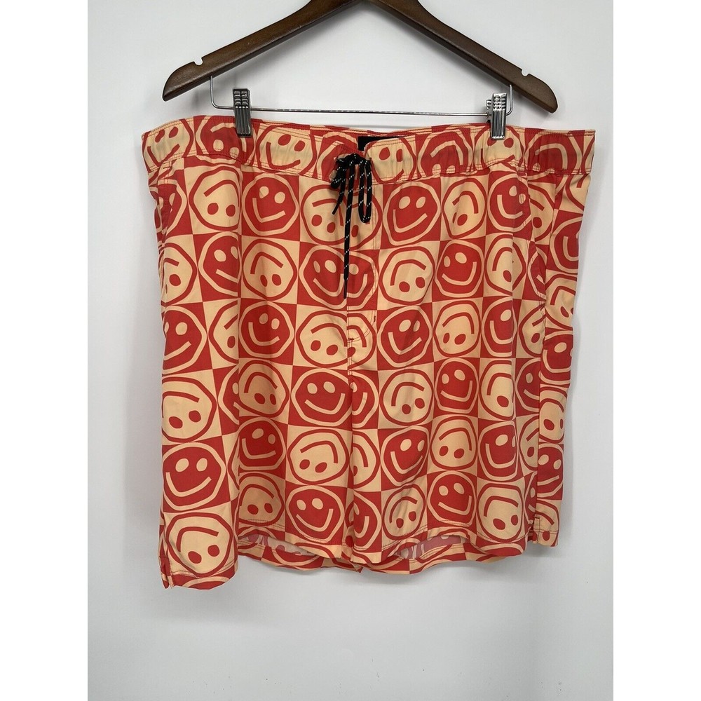 Edgar + Ash 2XL Swim Trunks Mens Red‎ Smiley Face Checkerboard Excellent Board